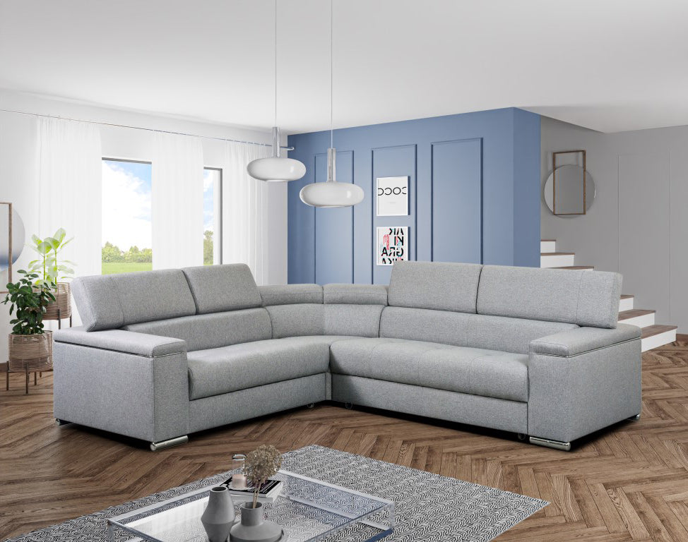 SILVER 1 - Modern Corner Sofa Bed with Storage and Pull Out Bed >278x247cm<