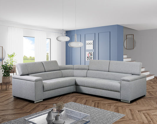 SILVER 1 - Modern Corner Sofa Bed with Storage and Pull Out Bed >278x247cm<