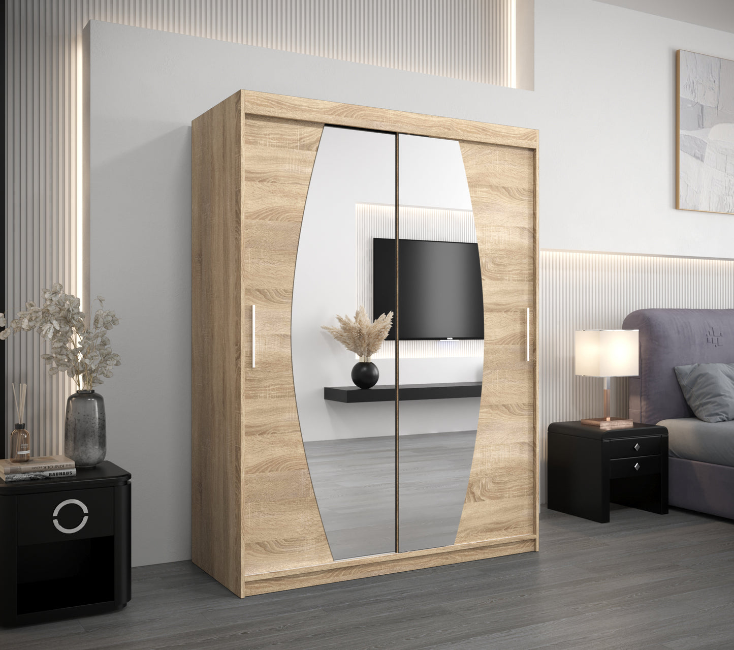 ECLIPTO - Wardrobe Sliding Doors Mirrors Colour Combinations Drawers Optional >150cm x 200cm<