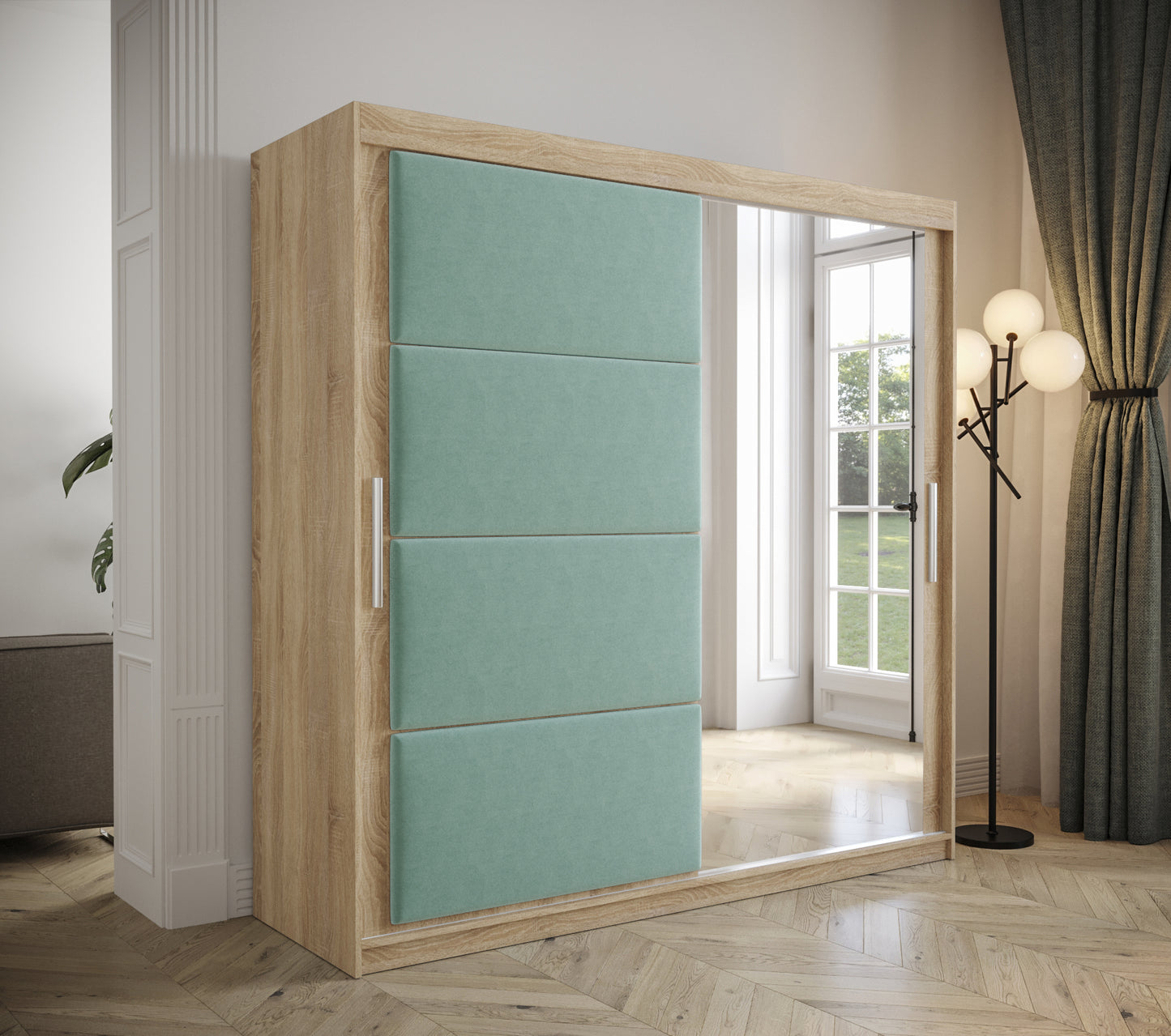 TAPPY - Wardrobe Mirror 2 Colours 7 Colours Upholstered Front Panels Drawers Optional >200cm x 200cm<