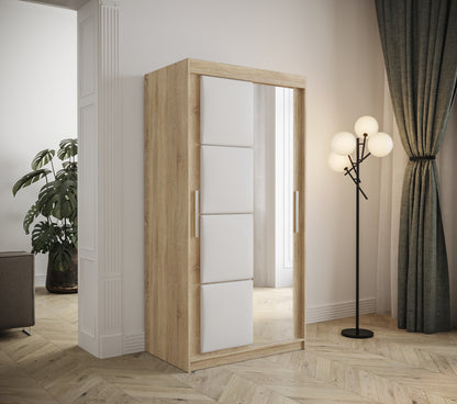 TAPPY - Wardrobe Mirror 2 Colours 7 Colours Upholstered Front Panels Drawers Optional >100cm x 200cm<
