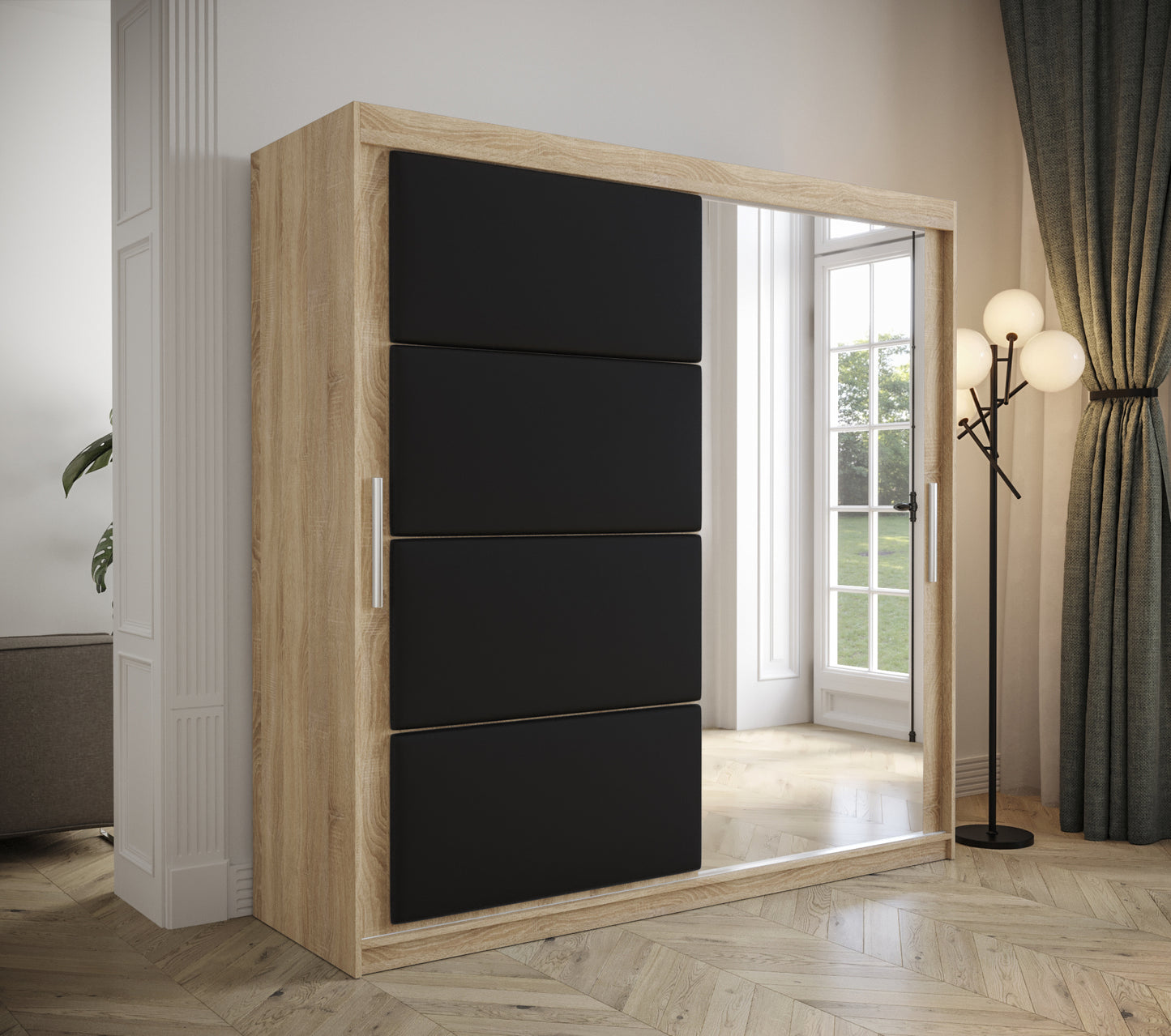 TAPPY - Wardrobe Mirror 2 Colours 7 Colours Upholstered Front Panels Drawers Optional >200cm x 200cm<