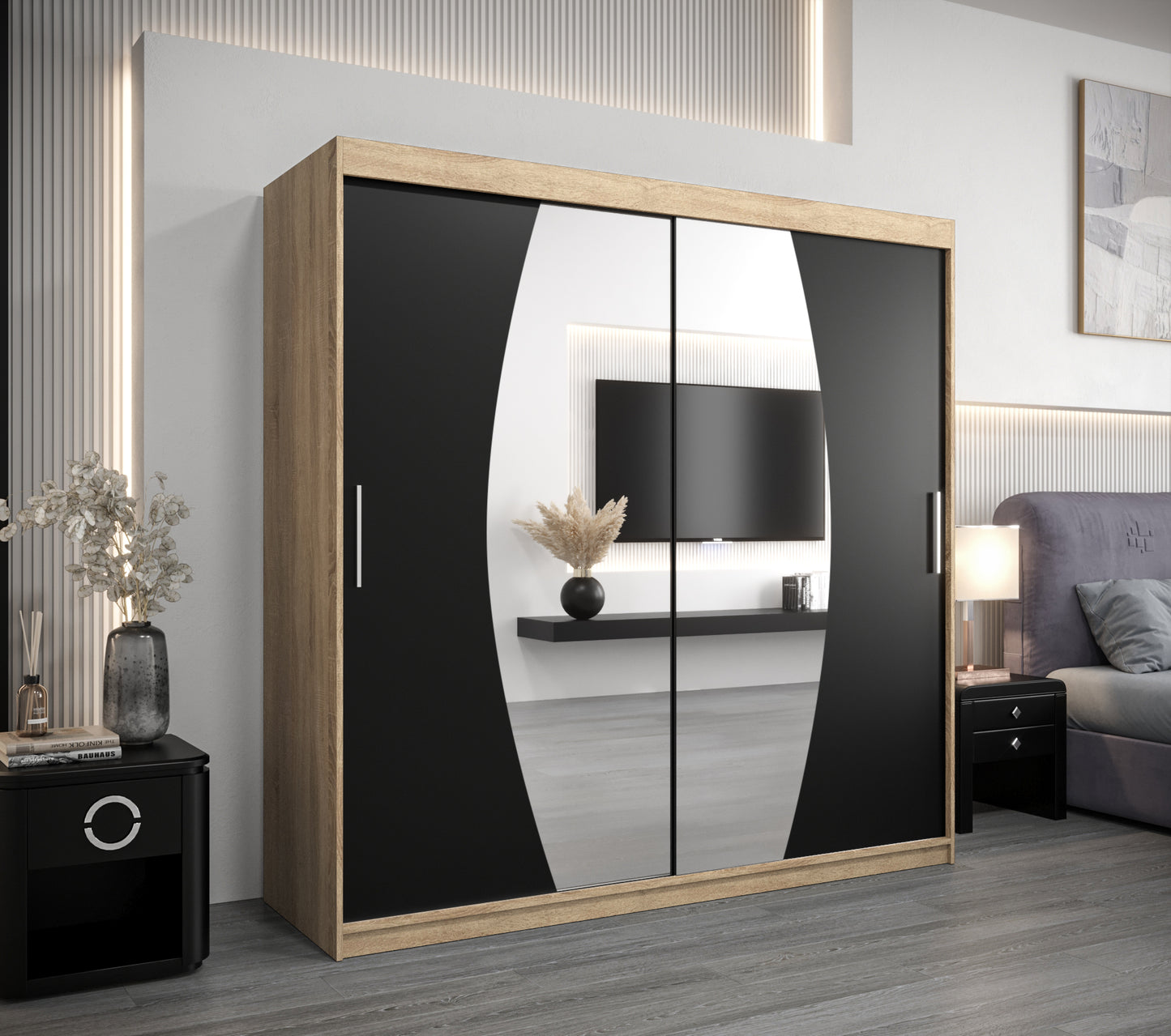 ECLIPTO - Wardrobe Sliding Doors Mirrors Colour Combinations Drawers Optional >200cm x 200cm<