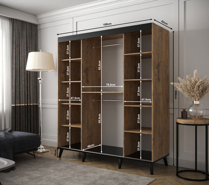 Galicia T3 - Industrial Style Wardrobe Mirrors Shelves Drawers Optional >180 cm x 208 cm<
