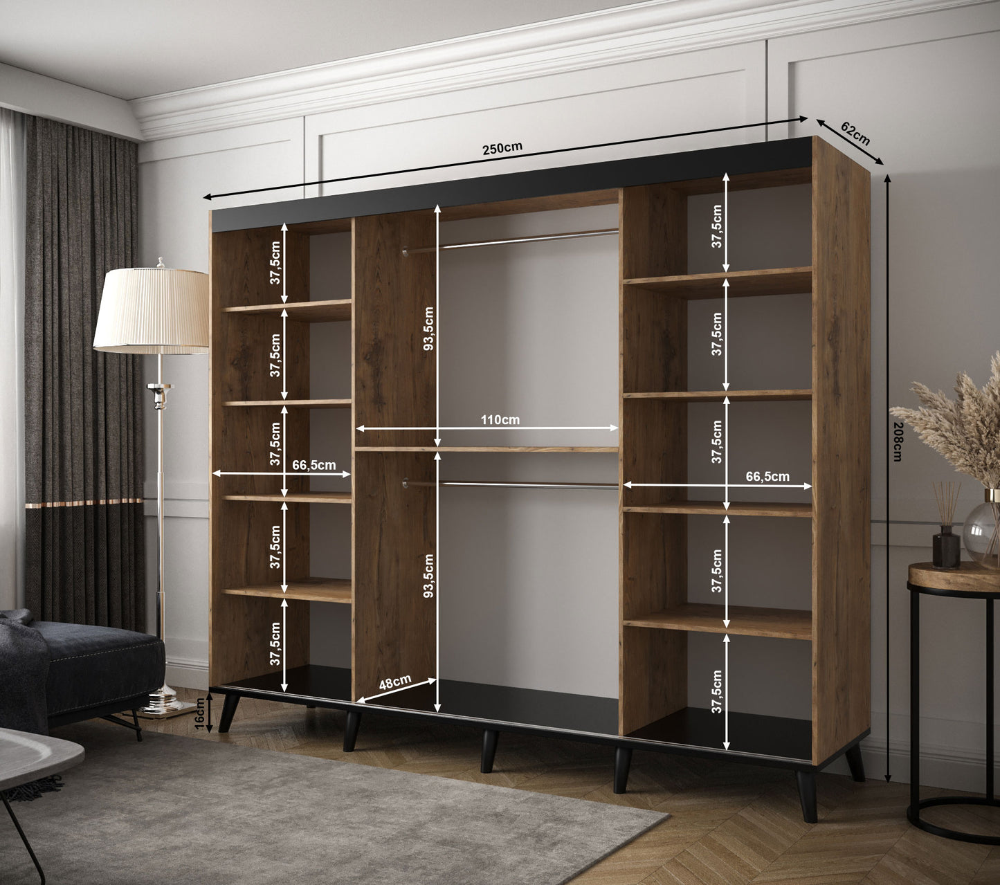 Galicia T3 - Industrial Style Wardrobe Mirrors Shelves Drawers Optional ASSEMBLY INCLUDED >250 cm x 208 cm<