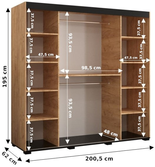 BERMUDA V4 - Rustic Wardrobe Sliding Doors Mirrors Drawers Optional High Quality >200,5cm x 195cm<