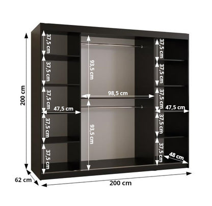 OSLO - Wardrobe Sliding Doors Black with Unique Pattern, Shelves, Rails, Drawers Optional >200cm<
