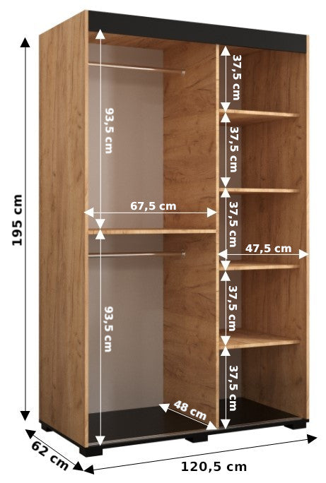 BERMUDA V4 - Rustic Wardrobe Sliding Doors Mirrors Drawers Optional High Quality >120,5cm x 195cm<