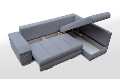 ARNIE - Modern Corner Sofa Bed with Storage, Drawer and Pull Out Bed. 6 Colours >244x189cm<